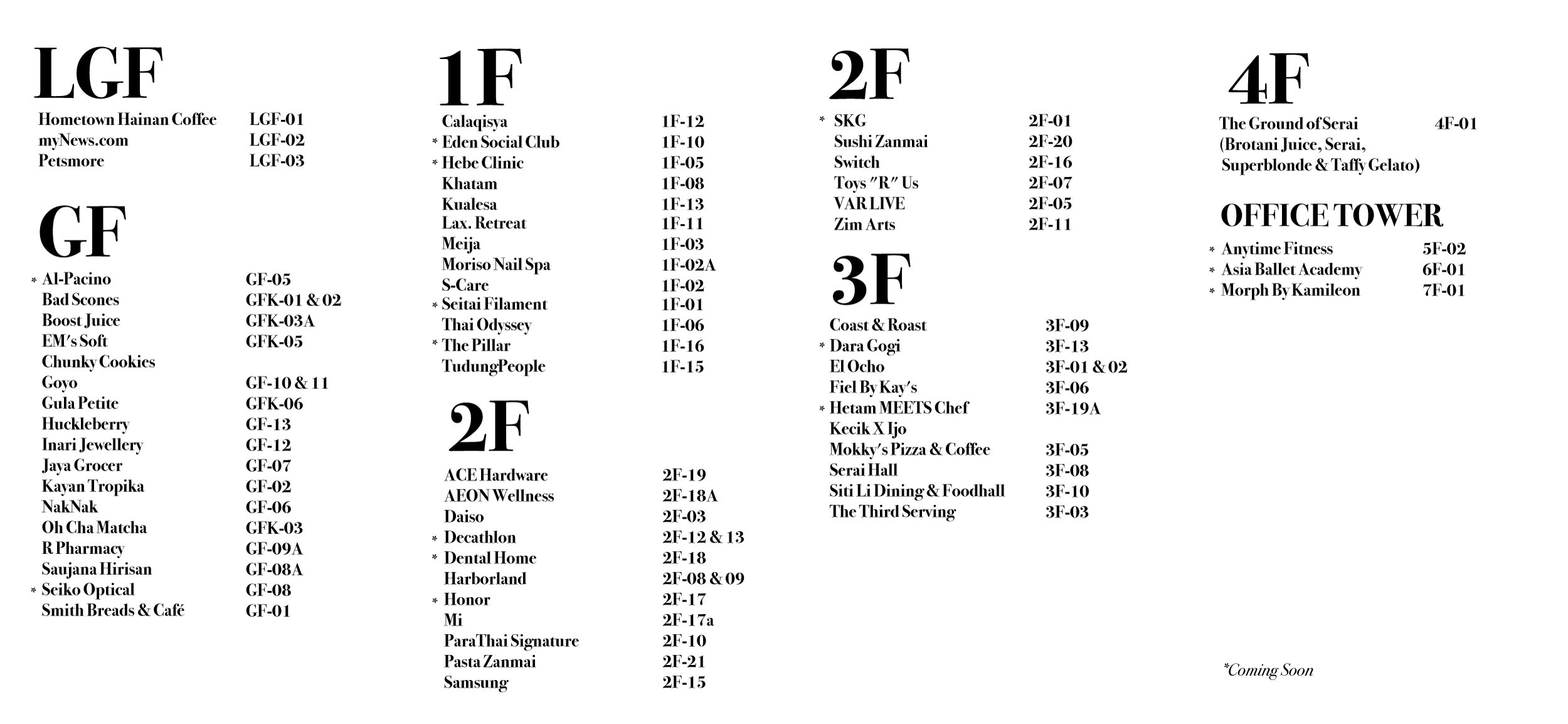 KLGCC Mall Directory