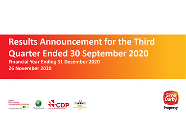 3QFY2020 Ended 30 September 2020 Results Announcement