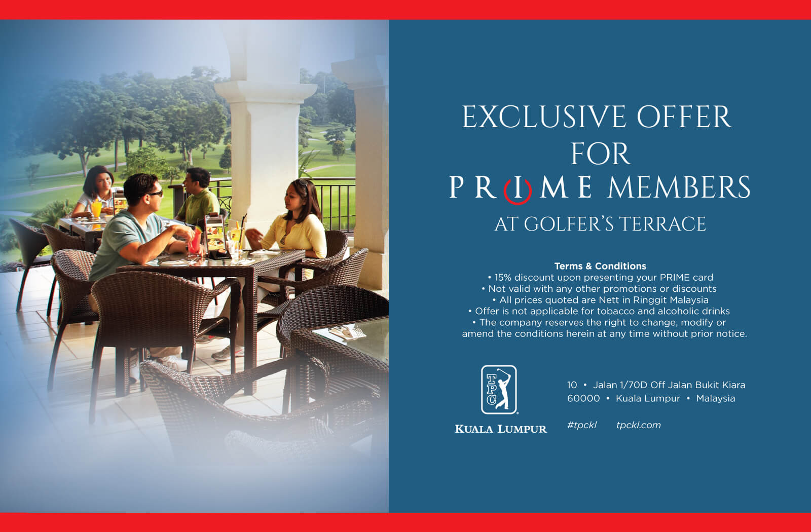 Exclusive offer for PRIME members at Golfer's Terrace